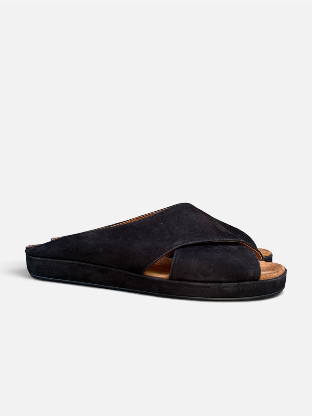 Cole Haan Grand.OS Suede Cross-Strap Flat Slide Sandal in Black Size 6M T4814